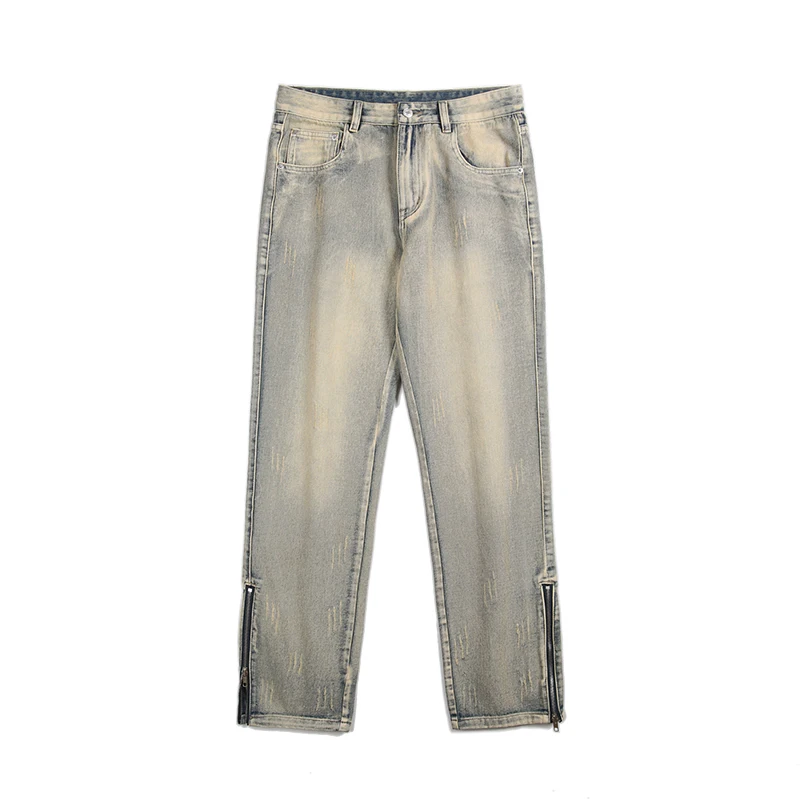 Four Seasons Jeans Men's Fashion Casual Blue Trousers Men's Street Loose Hip Hop Hole Straight Denim Trousers Men's Streetwear