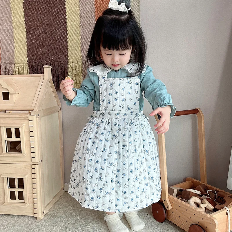 

Spring Kids Baby Girls Dress Young Children Lace Collar Dresses for Girls Teen Longe Sleeve Blue Princess Frock Boutique Outfits