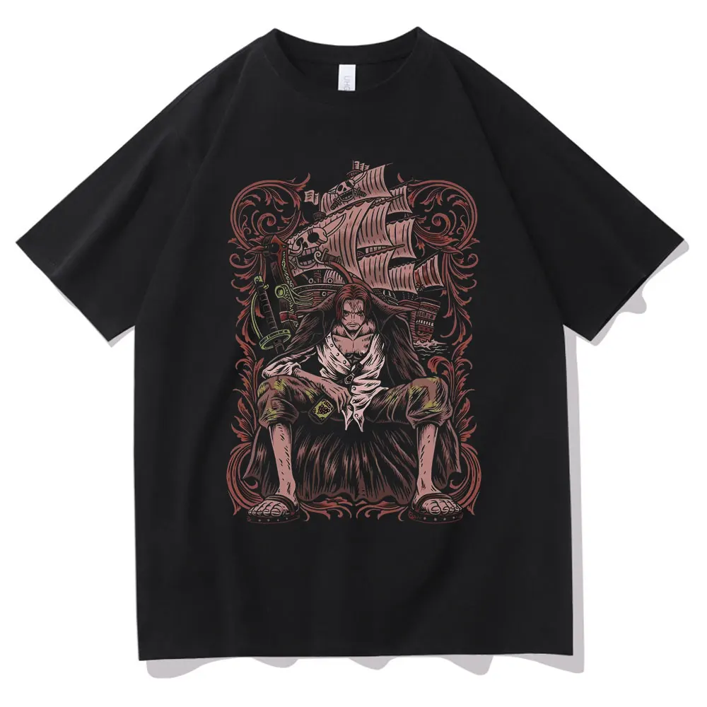 

Japan Anime Bos Shanks Akagami T Shirt Streetwear Red Hair Pirates Tshirt Men Women Fashion Harajuku T-Shirt Loose Cotton Tees