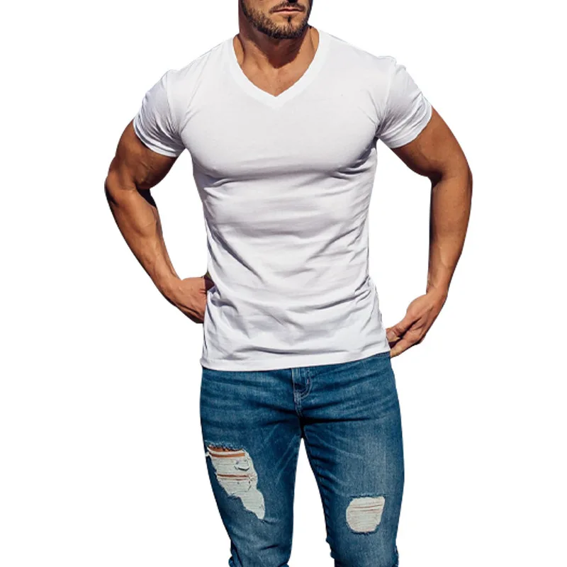 

New Summer Men's V-neck T-shirt Fashion Casual Quick Dry Breathable Sweat Short-sleeved T-shirts Fitness T-shirt