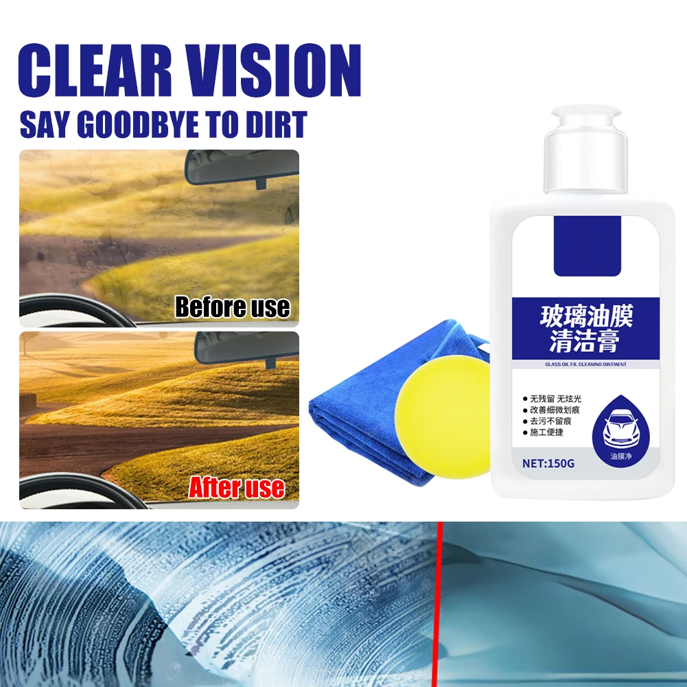 

1PC 150g Car Oil Flim Remover Paste Glass Cleaner Last 30 Day Auto Windshield Cleaning Mild Formula Glass Oil Film Clean Tool