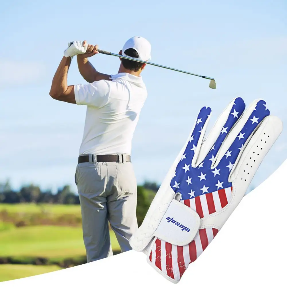 

Стильные перчатки для гольфа, мужские перчатки для гольфа с регулируемой застежкой и узором в виде американского флага, прочная одежда из искусственной кожи для левой руки