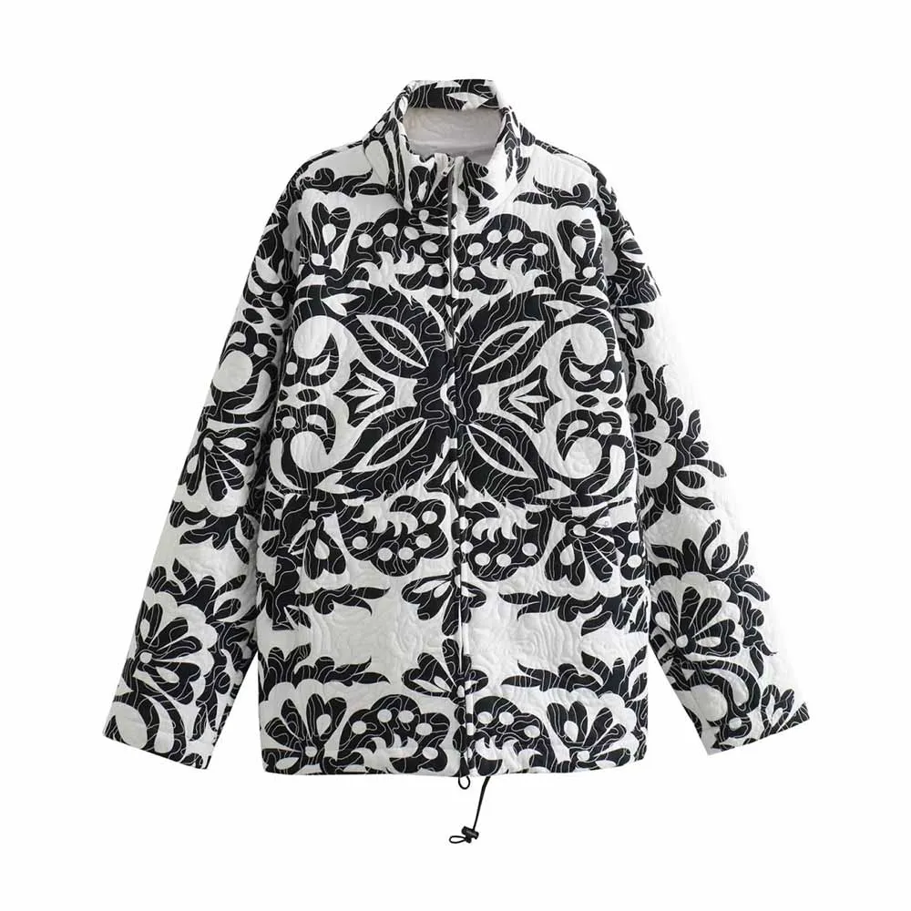 

Куртка женская осенне-зимняя с хлопковой подкладкой и принтом