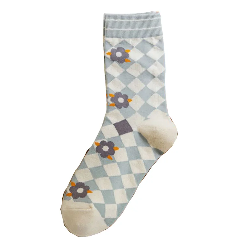 5 Pair Middle Tube Kawaii Socks Women Long Sunflower Print Winter Cotton Socks Fashion New 35-41Size Funy Girl Style Korea Socks