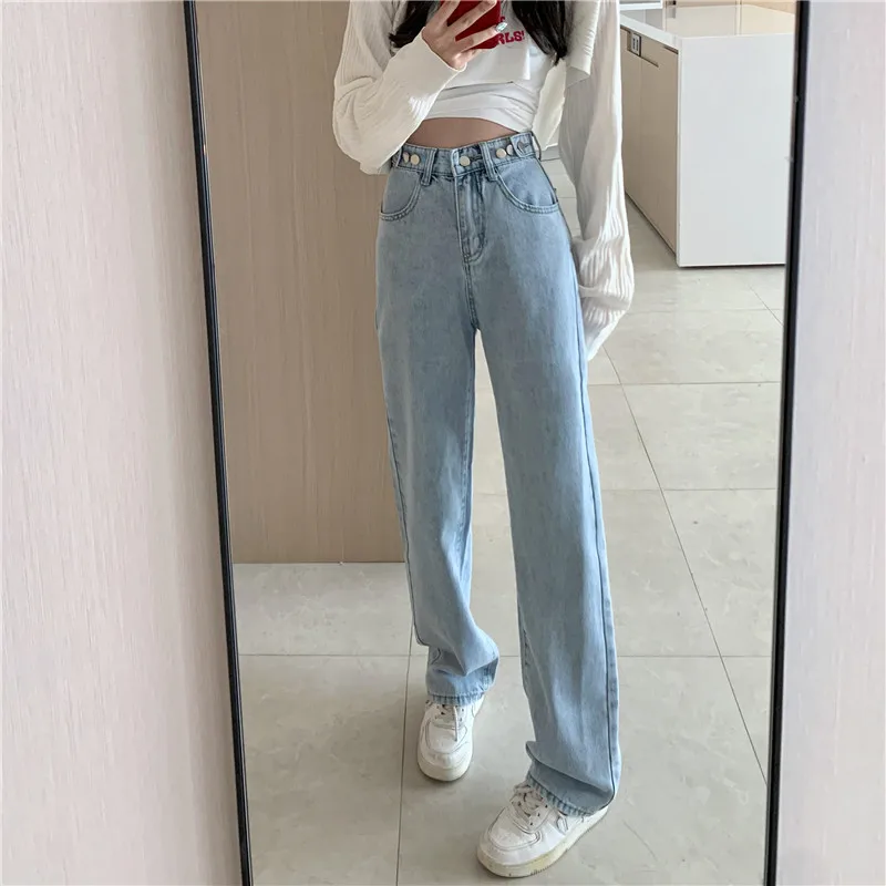 

DD3238 New high waist loose design wide leg mopping trousers jeans