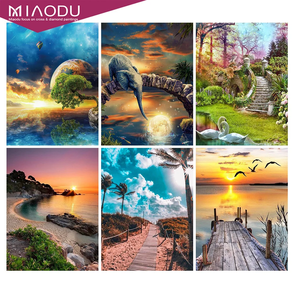 

Miaodu 5D DIY Diamond Painting Landscape Cross Stitch Diamond Mosaic Embroidery Kit Home Handicraft Hobby Gift Wall Art