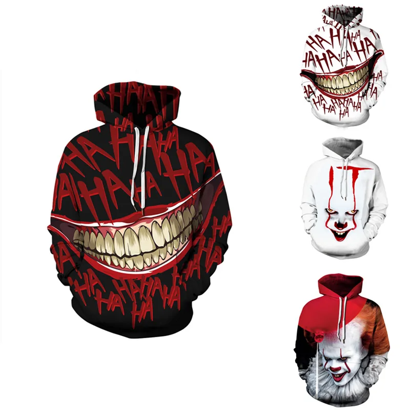 

New Horror 3d Hoodies Men Women's Fashion Scary Clown Oversized Kid Hip Hop Hoodie Sweatshirt Clothing Punk Coat Funny Vintage