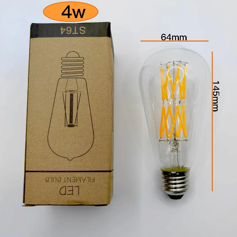 Фото 3 шт. E27 светодиодный ST64 с регулируемой яркостью 4 Вт 6 Вт Edison Retro винтажная нить накаливания 110 В-240 В теплый белый 2700 К 4500 К 6500 К COB светодиодная лампа №2
