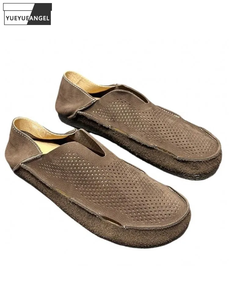 Туфли мужские дышащие с перфорацией мокасины из натуральной кожи без застежки