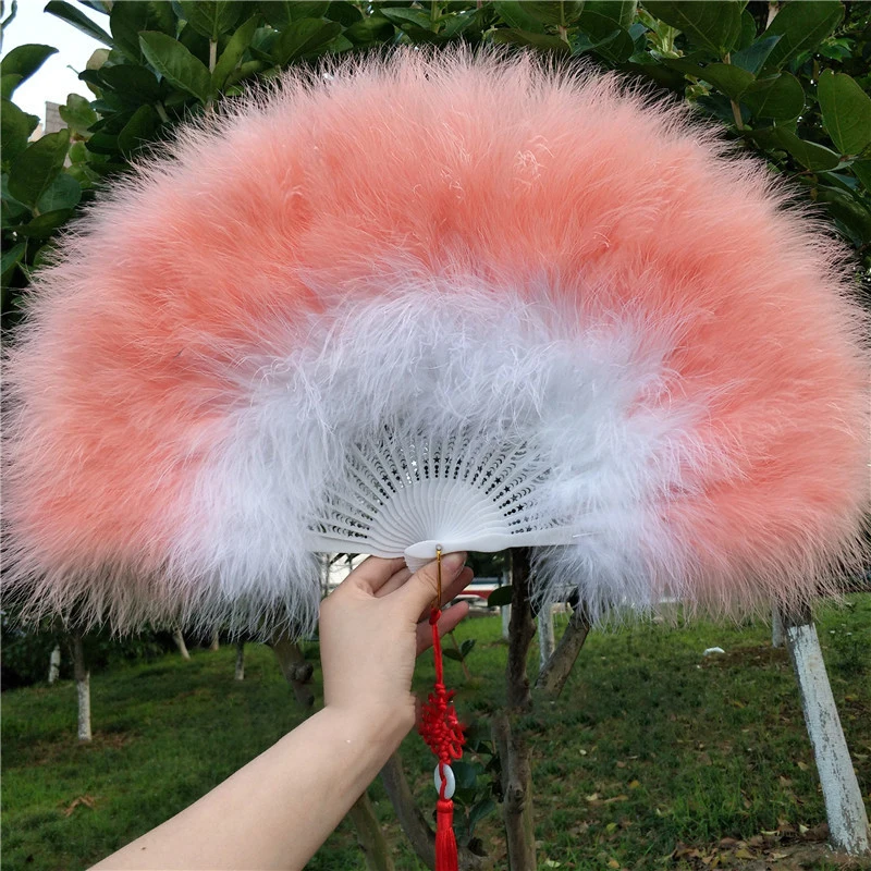 

Lolita Feather Folding Fan Japanese Sweet Fairy Girl Gradient Court Dance Hand Fan Art Craft Gift Wedding Party Decoration