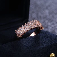 new luxury trendy rose gold double row crystal rings for women white cz stone inlay fashion jewelry wedding party gift ring