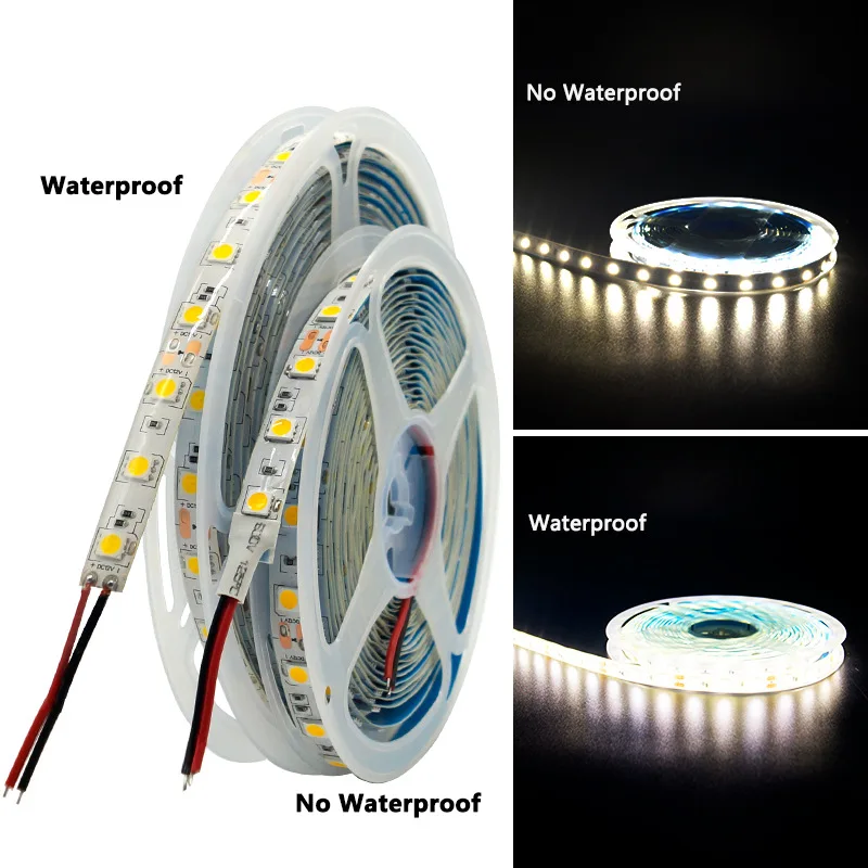 Фото Светодиодная лента SMD 5050 RGB, водонепроницаемая, 5 м, 300 светодиодов постоянного тока, 12 В, 24 В, БЕЛАЯ ТЕПЯ, БЕЛАЯ, NW Fita, гибкие светодиодные ленты №2
