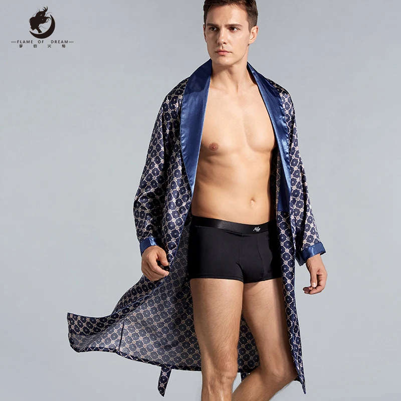 Халат шелковый мужской летний с длинными рукавами 21-L-5xl 1015 | Мужская одежда