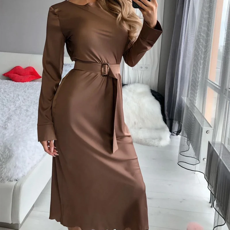 

Fashion 2021 Elegant Maxi Long Dress Vestidos Summer Satin Straight Party Club Belt Dress Fashion Bandage Bodycon Women Spring