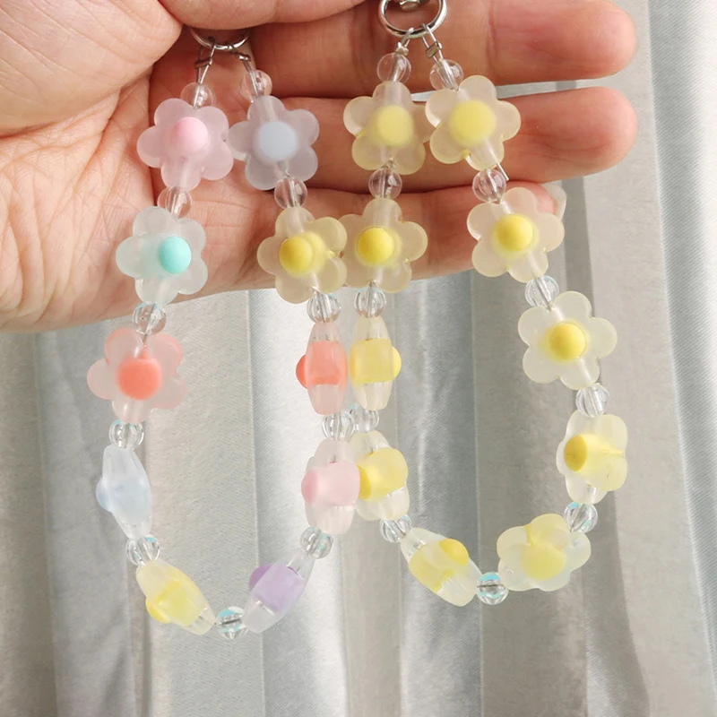 

Cute Candy Color Flower Beads Lanyards KeyChains For Women Car Bag Backpack Decor Case Pendent Graduate Gifts