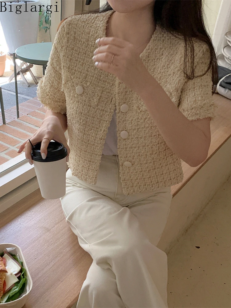 

French Retro Fringe Burr Thin Tweed Short Coats Women Summer Casual Chic Korean Ladies Womens Tops New 2022 Fashion Female Coat