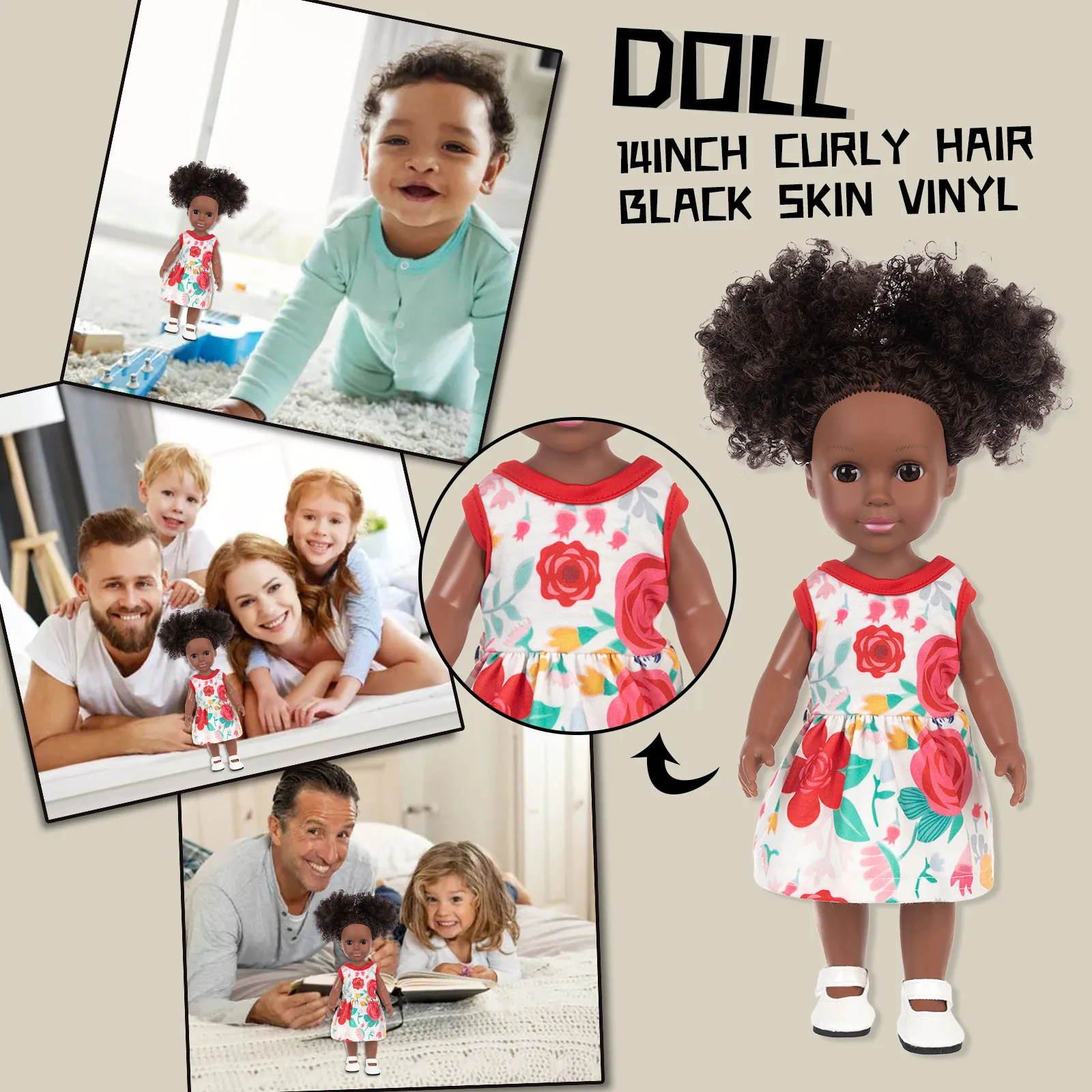 

Baby Cute Vinyl African 14INCH Black Toy Baby Black Black Curly Education Alphabet Matching Board Giant for Kids Foam