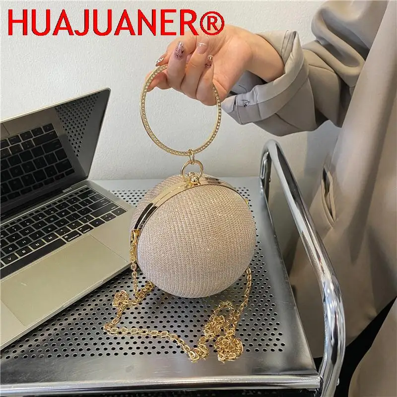 

Luxury Circular Ring Portable Evening Bags Metal Sliver Round Ball Handbags for Lipstick Elegant Clutch Purse Wedding Wallets