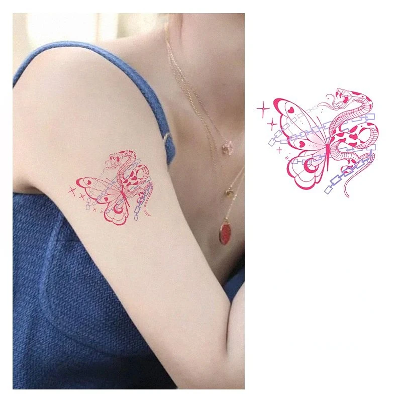

Временная тату-бабочка, змея, рука, милая крутая популярная девушка, тату-наклейки, временные татуировки для женщин, милые художественные та...