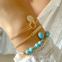 retro turquoise tassel set bracelet simple geometric sequined chain jewelry women