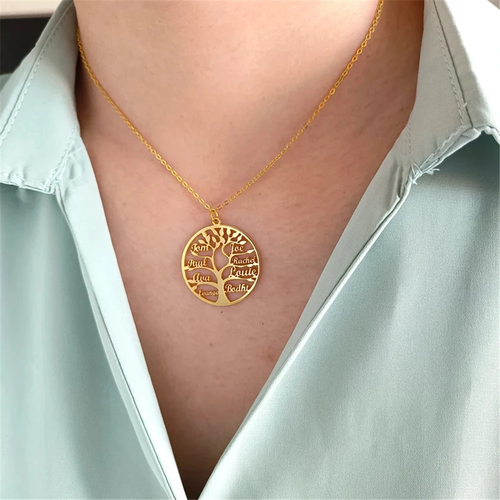 

New The tree of Life Necklace Customized Family Necklace Personalized Multiple Names Stainless Steel Jewelry collares para mujer