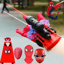Spiderman Anime Figure Wrist Launcher Boys Faceshell Shooters Toys Spider Man Mask Cape Cosplay Accessories Props Gift kids Toy