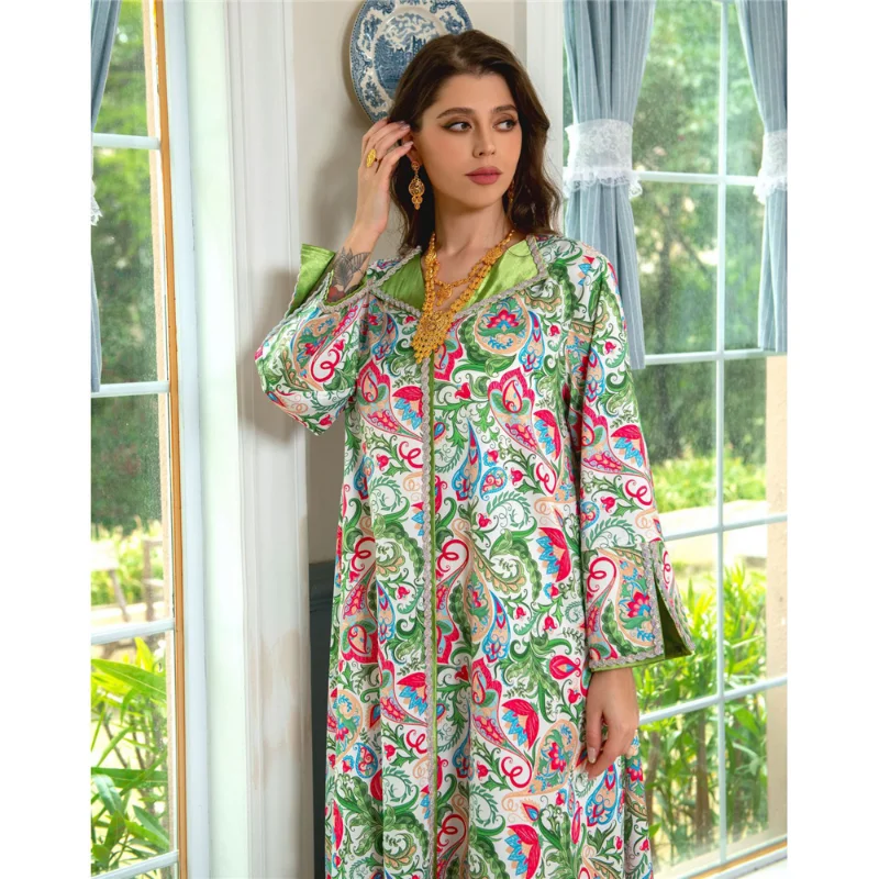 Caftan Kaftan For Wedding Ramadan Long Dress Muslim Women Moroccan Turkey Dubai 2023 Print Diamonds Abaya Dress Female Clothing