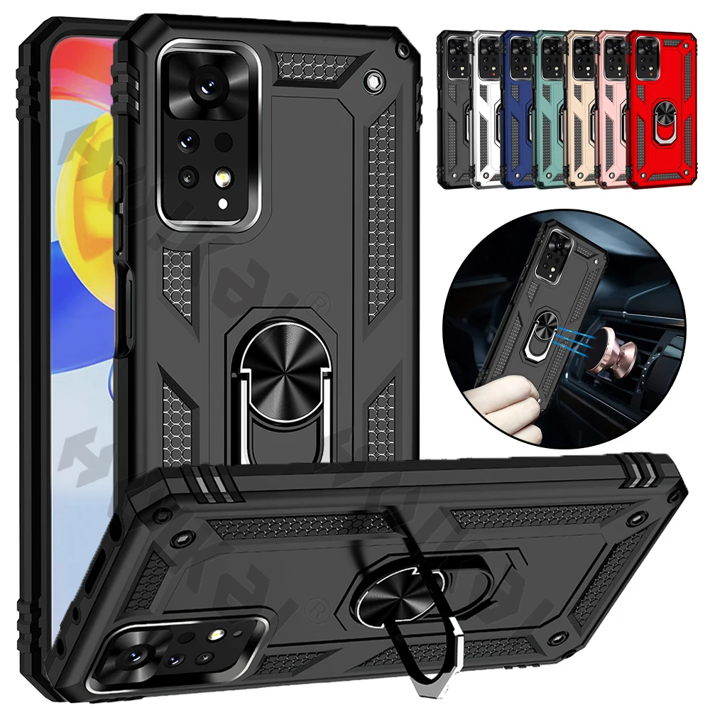 

HUIKAI Case For Xiaomi Redmi Note 11 11S 11T 10 5G Poco X4 X3 M4 Pro Max Grade Drop Kickstand Shockproof Holder Metal Ring Cover