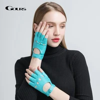 gours spring womens genuine leather gloves driving unlined goatskin fingerless gloves fingerless gym fitness gloves gsl061