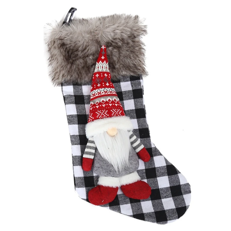 

Рождественские украшения, носки Санты, клетчатые тканевые куклы, подвески для рождественской елки, рождественские украшения, подарочные су...