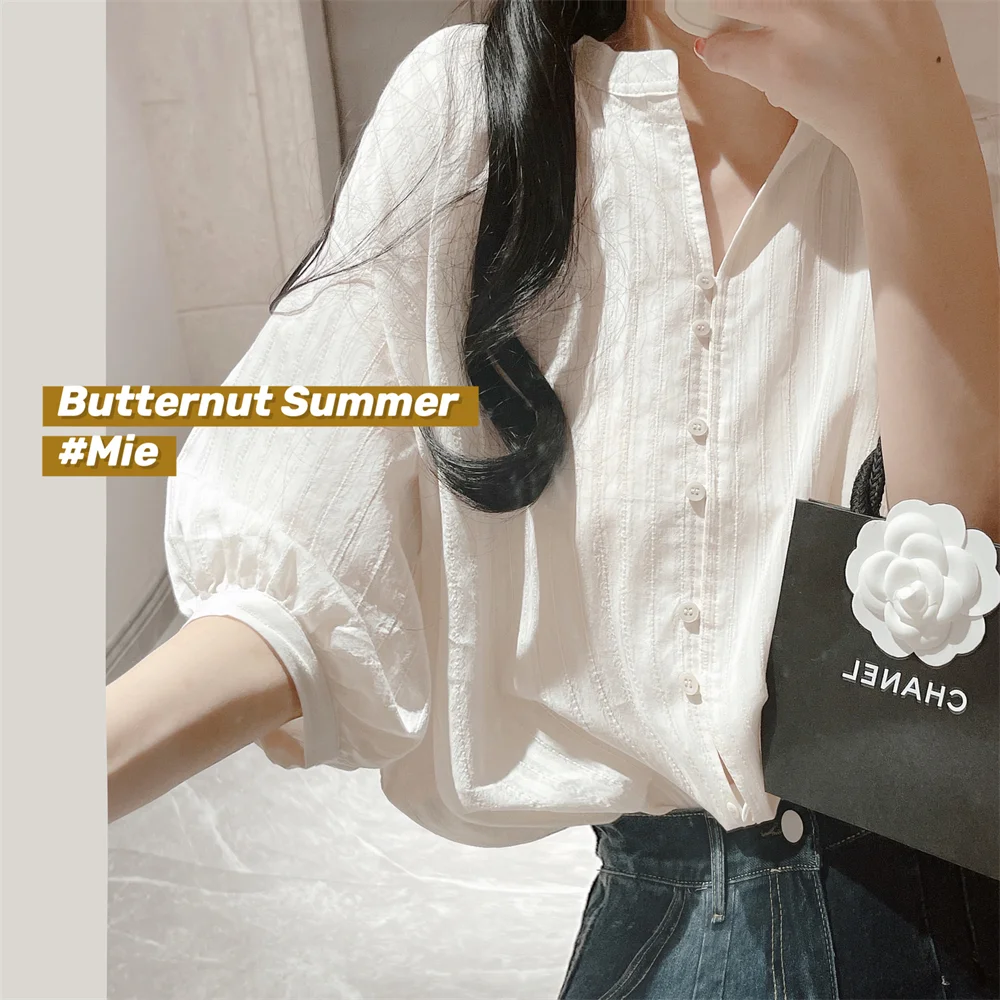 

Модная блузка с рукавом до локтя, белая рубашка, ретро Корейская одежда, модные женские блузки 2023, новинка, пальто, одежда для работы Kpop