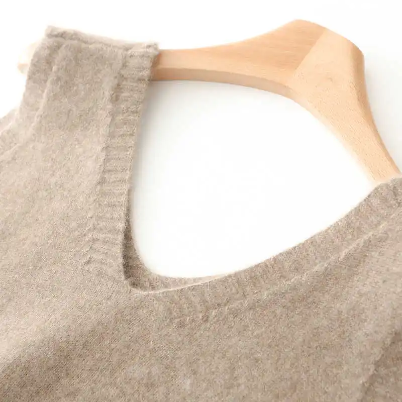 Autumn and Winter New Seven-Pin Pure Wool Vest Women's Front Rear V Loose Knitted Angora Waistcoat Side Open Buckle