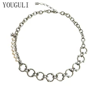 trendy jewelry asymmetrical metal choker necklace popular design pearl round circle chain necklace for women gifts drop shipping