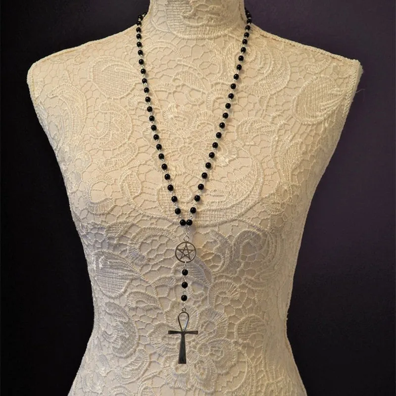 

Fashion Rosary Quality Beads Necklace For Men Women Vintage Pentagram Cross Religious Pendants Necklace Punk Jewelry Wholesale