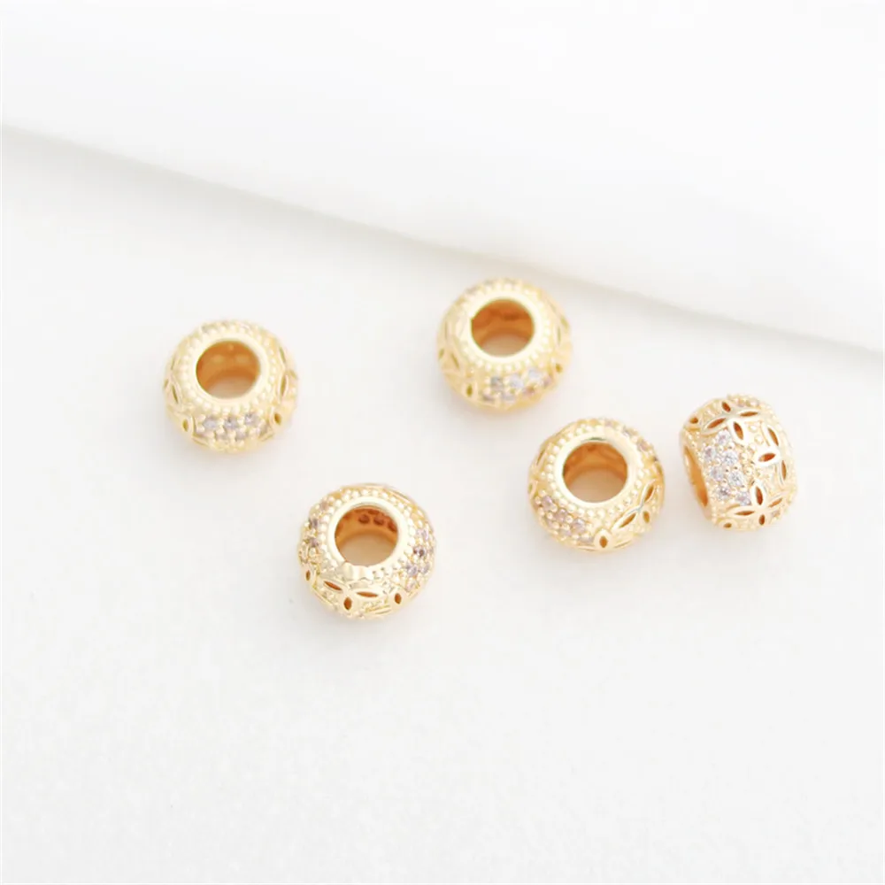 

14k gold with zirconia hollow tire beads 10mm round beads jewelry loose beads diy bracelet necklace accessories