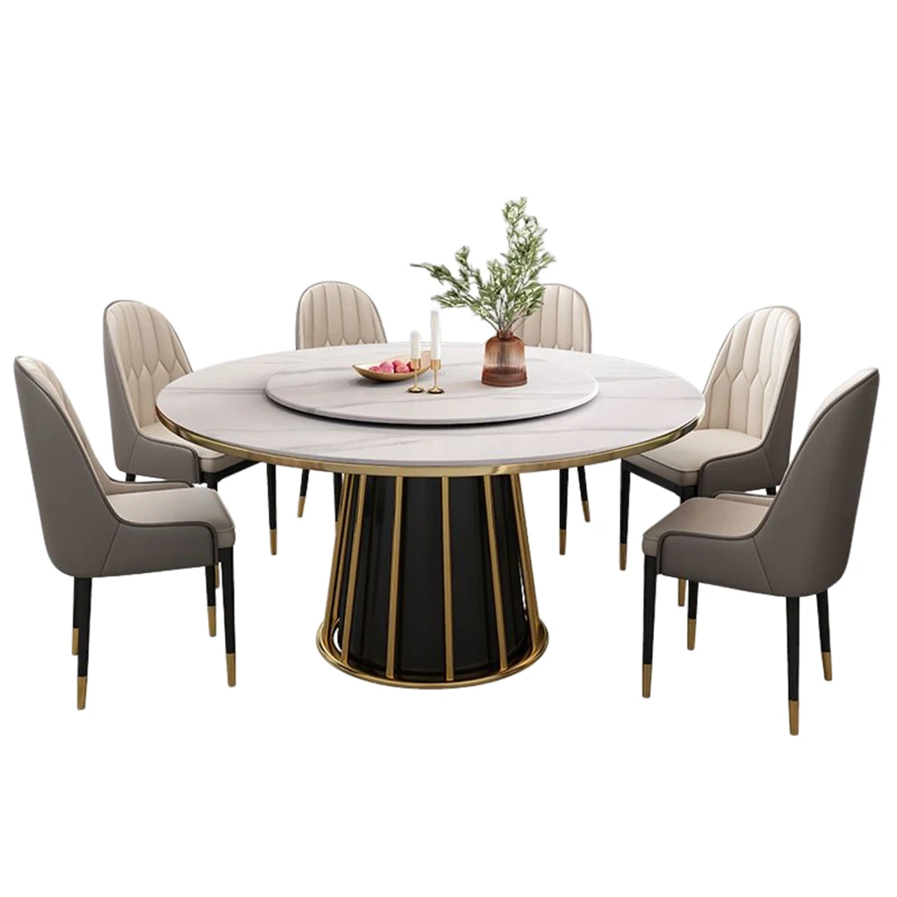 

Rock Board Dining Table Big Round Table With Turntable Household Furniture Luxury Style Smooth Corner Design