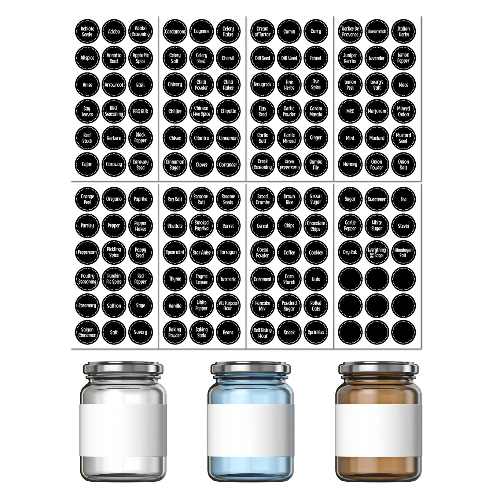 

144 Kinds Printed Spice Jar Labels Pantry Stickers Blackboard Sticker Spice Labels For Bottles Home Kitchen Stickers Size 3.8cm