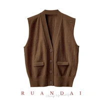 solid color sleeveless cardigan for sandro 2022 summer new retro v neck single breasted knitted vest women