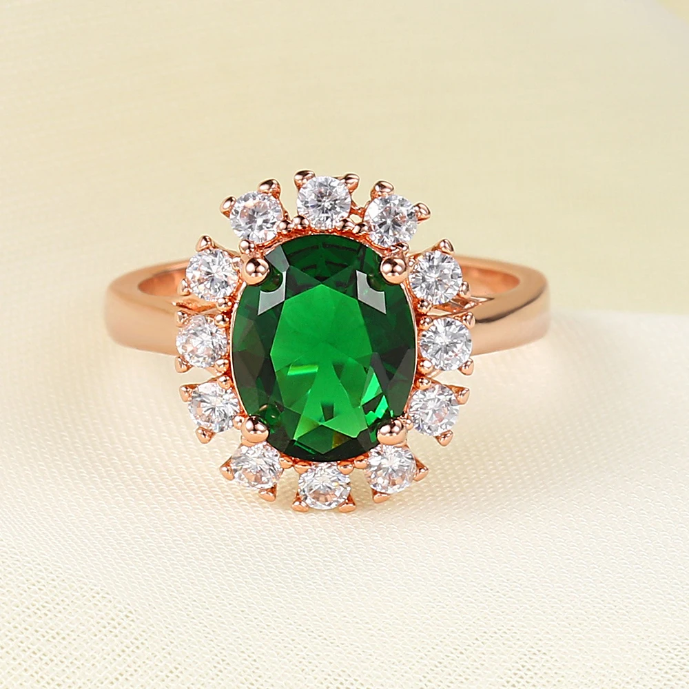 

Rose Gold Green Crystal Rings Elegant Jewelry For Women