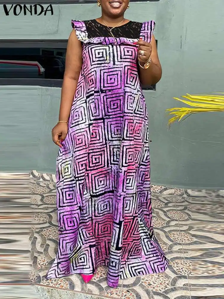 

VONDA женское модное гофрированное праздничное платье без рукавов Плиссированное мешковатое вечернее платье 2022 манжеты винтажное платье мак...