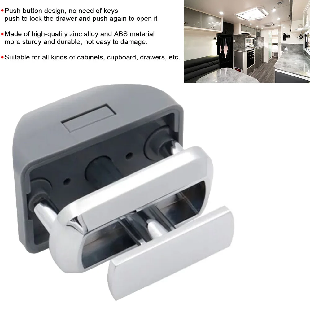 

Elegant Chrome Colored Button Lock Helps Keep Indoor Cupboard Doors Secure During Travel Suitable for All Kinds of Furniture