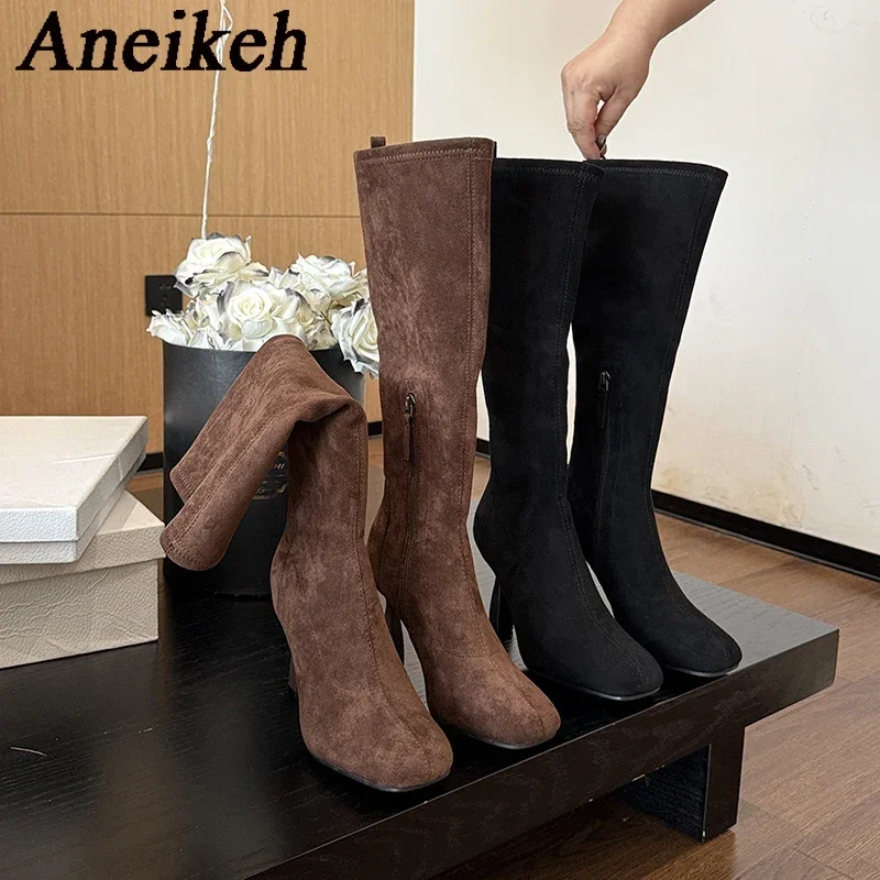 Aneikeh/2021 осенне-зимние эластичные сапоги до колена из искусственной замши на