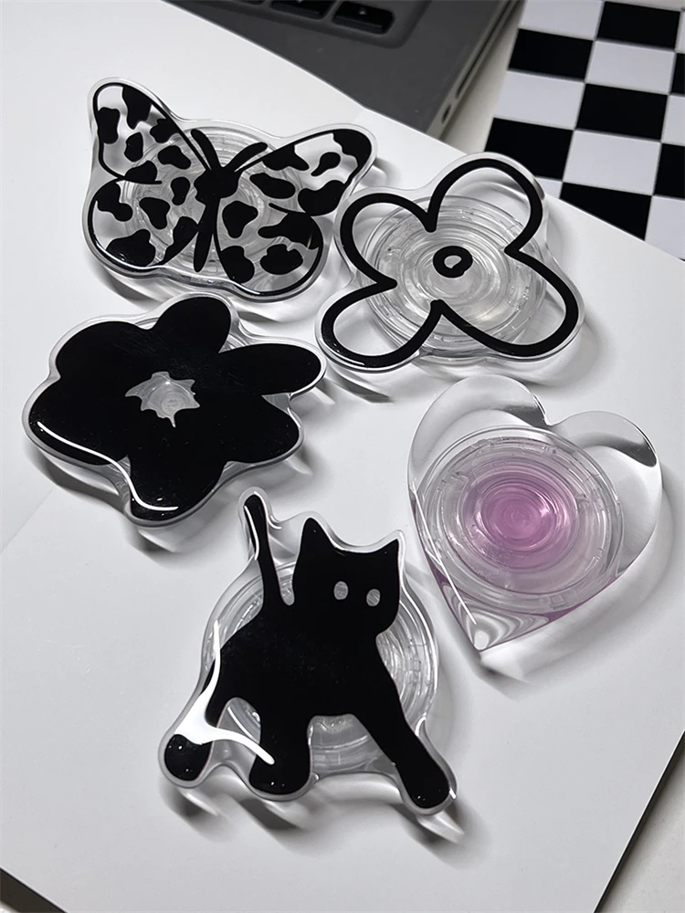 Cute Black Butterfly Flower Phone Grip Tok Griptok Korea Holder Ring For iPhone Samsung Accessories Lovely Phone Stand Holder