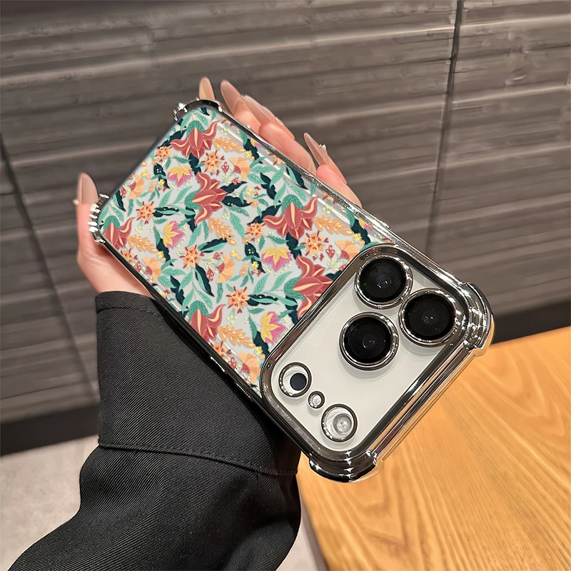 Фото Чехол для iPhone 16 17 Pro Max с ретро-цветочным узором, для iPhone 17 Air 17E 15 Plus 16E, противоударный, с гальваническим покрытием №3