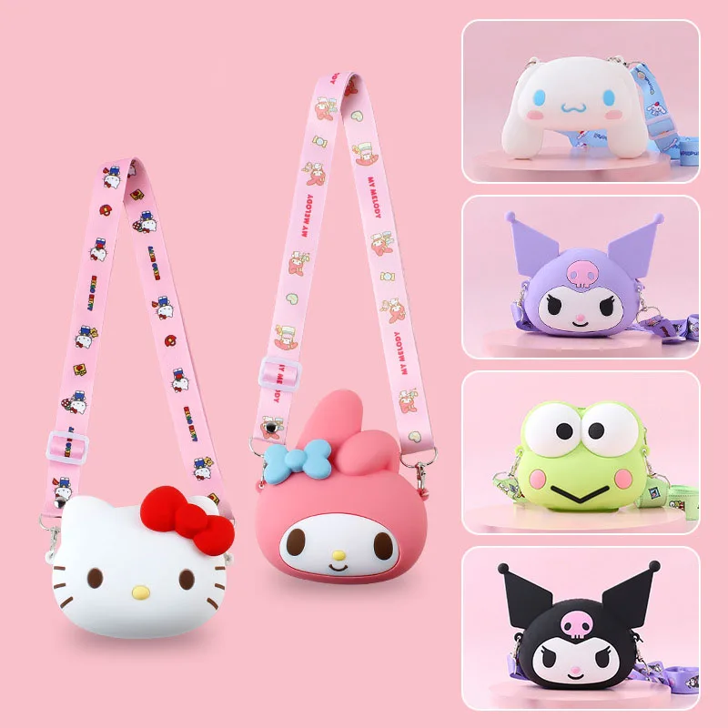 

New Mymelody Kuromi Shoulder Bags Sanrio Creative Cartoon Children's Coin Purse Large Head Bag Shoulder Messenger Storage Bag
