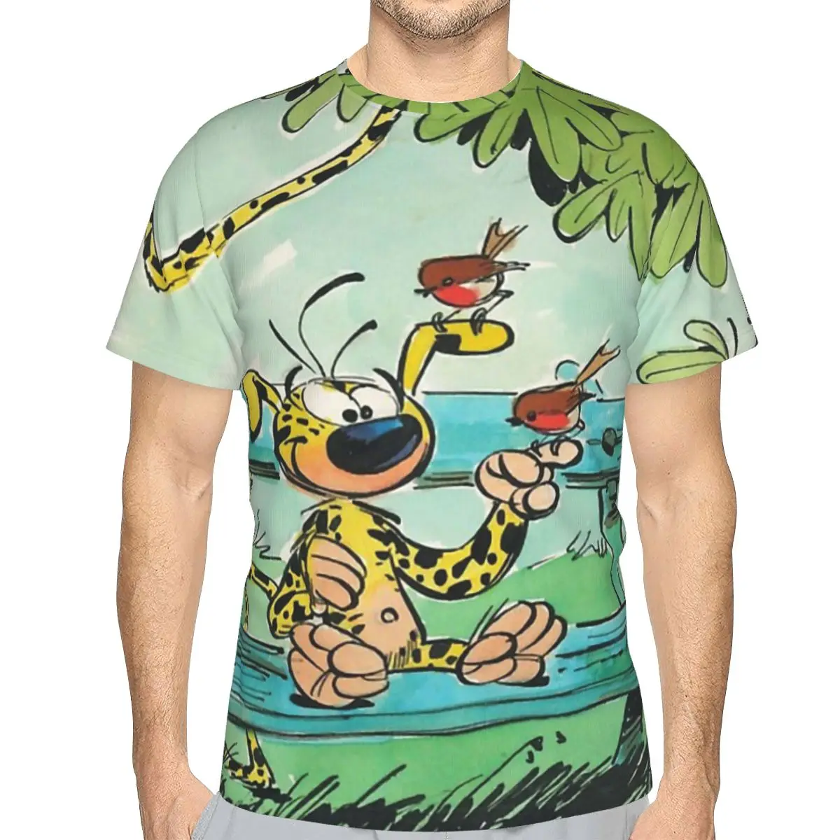 

Футболка Marsupilami с принтом кормления птиц, Специальная футболка из полиэстера, комикс Бельгии, высокое качество, новый дизайн, тонкая футболк...