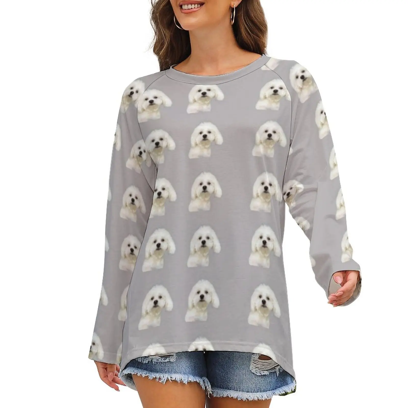 

Dog T-Shirt Maltese Women Funny Street Wear T Shirt Print Large Tee Shirt