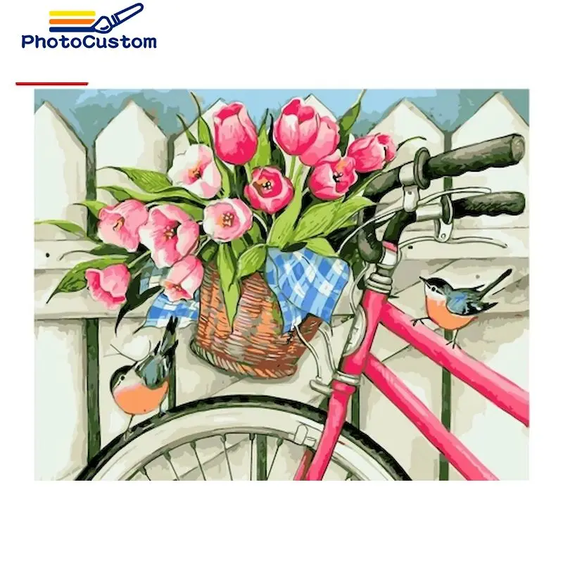 

PhotoCustom Pictures By Number Bike rose Flower HandPainted Kits Drawing Canvas Coloring Oil Painting Scenery Home Decoration