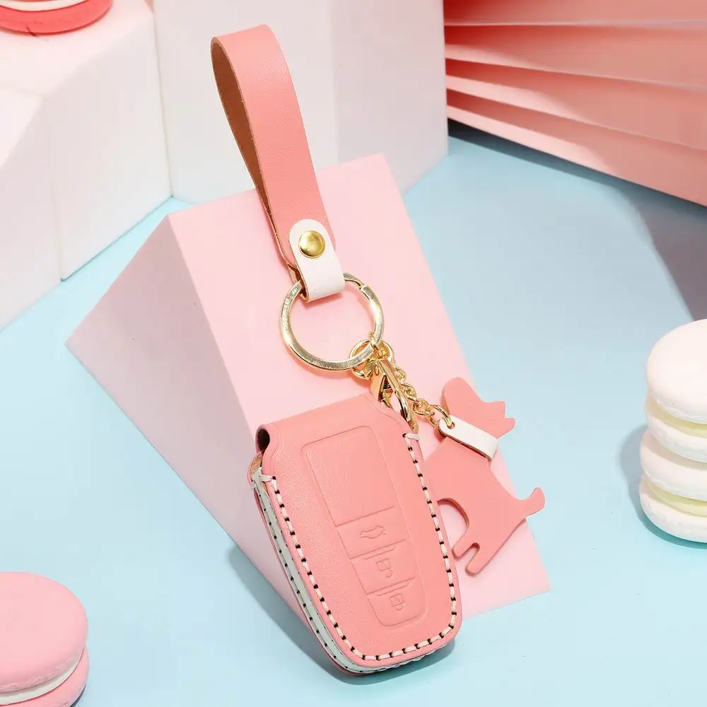 

Genuine Leather Car-Button Cover Protective Shell Women-Button Cover Keychain Case Car-styling for Toyota Asia Dragon Camry