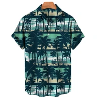 2022 coconut tree men hawaiian shirt casual fashion button hawaiian print beach short sleeve quick dry top s 5xl
